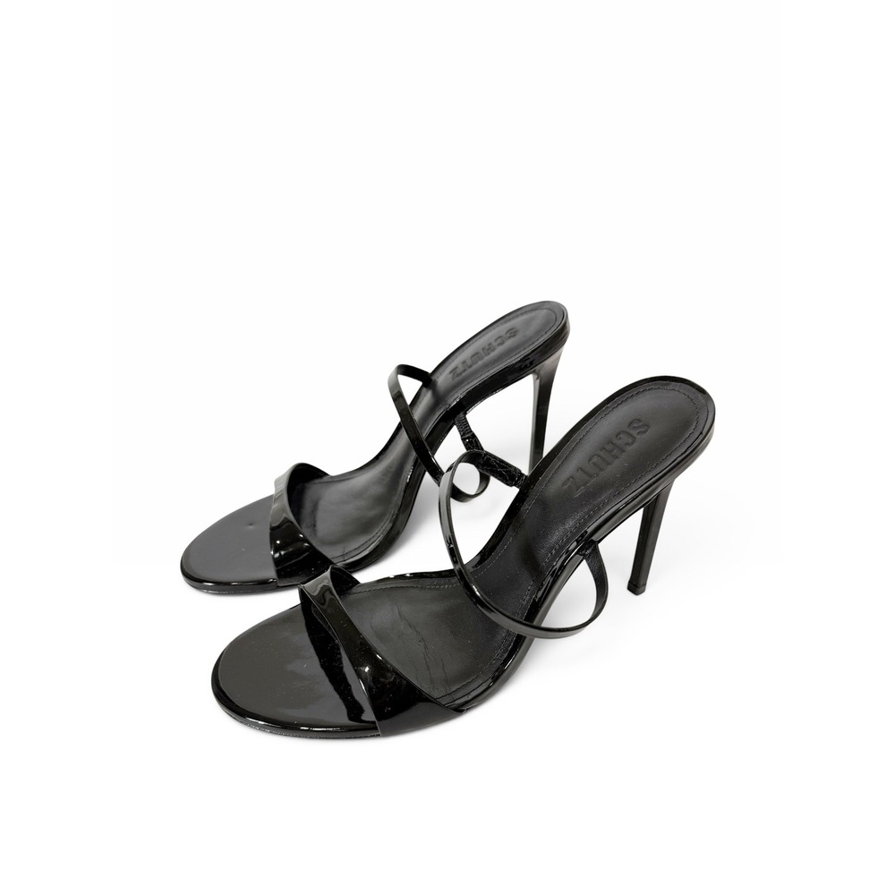 Schutz Jessica Patent Leather Black Stiletto Minimalist Mule Sandals Size 9B